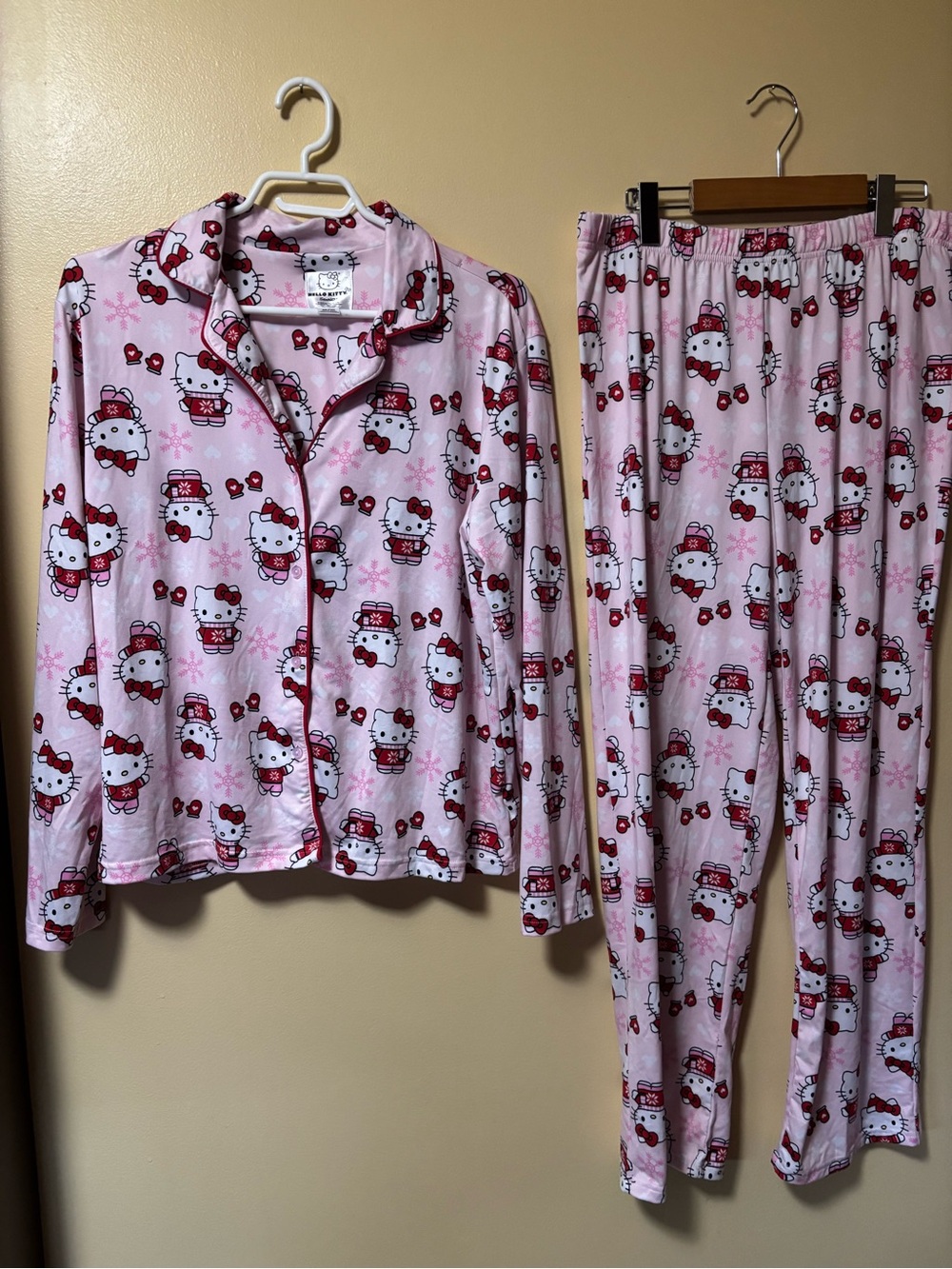 Hello Kitty Pink Pajama Set - Long Sleeve Button Down & Pants